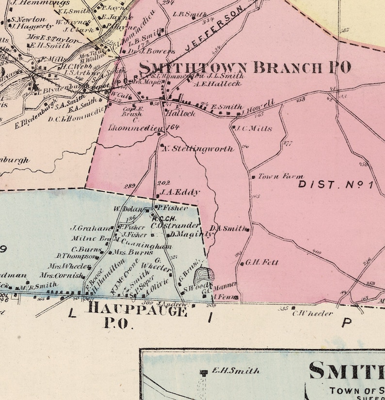Map of Smithtown Suffolk County Long Island New York NY Etsy