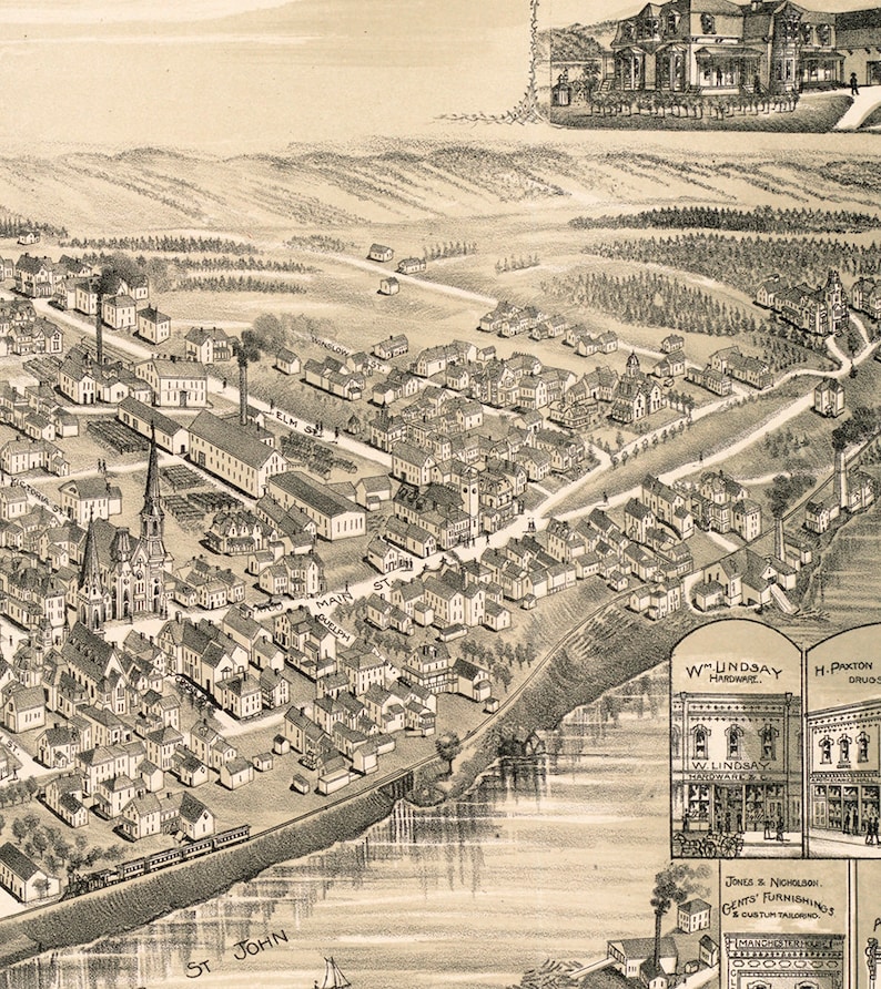 Map of Woodstock New Brunswick Canada in 1889. Reproduction Etsy