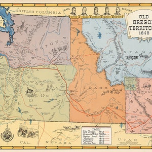 Carte du vieux territoire de l’Oregon 1848.  vintage home Deco Style ancienne reproduction murale carte imprimer.