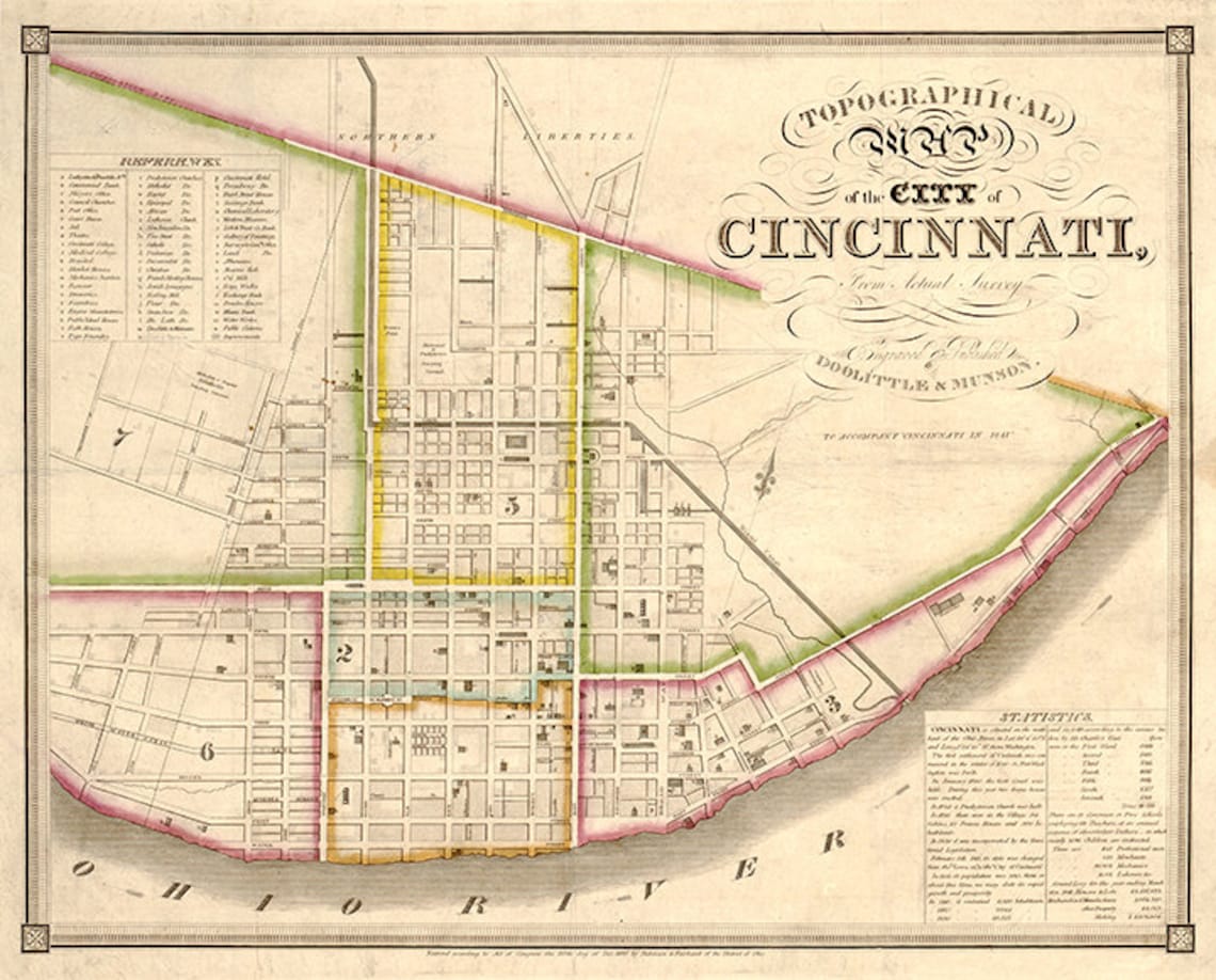 Map of Cincinnati Hamilton Co. Ohio 1838. Restoration Etsy