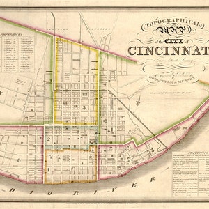 Vintage Landkarte von Cincinnati, HAhamilton Co., Ohio 1838.