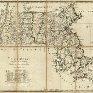 Map of Massachusetts MA 1796  Vintage restoration hardware home Deco Style old wall reproduction map print.