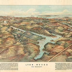 Karte von Lynn Woods Reservation, Lynn, Essex Co, Massachusetts Ma., 1904. Restaurierung Hardware Home Deco Stil alte Wand Vintage Reprint