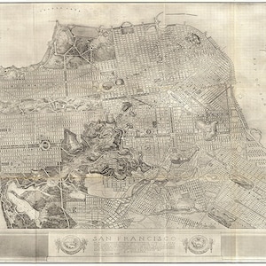 San Francisco, California, CA. 1912. Impresión de reproducción de mapa de pared antiguo estilo Deco de casa de hardware de restauración vintage.