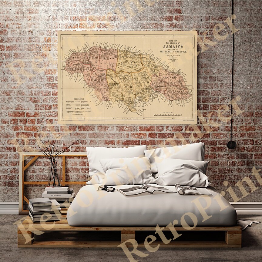 1901年 e F Cram 「JAMAICA」アンティーク 地図 Map of Jamaica, 1893. Vintage Restoration Hardware Home Deco Style