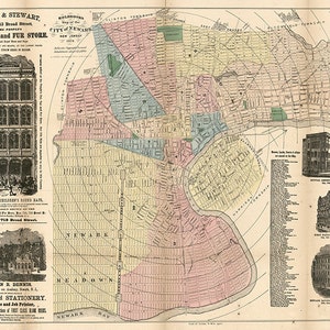 Karte von Newark, New Jersey, NJ. 1876. Vintage Restauration Hardware home Deco Stil alte Wandreproduktion Kartendruck.
