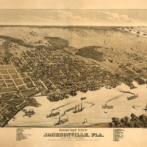 Jacksonville, Florida, 1876. Condado de Duval. Alvord, Kellog & Campbell. Reproducción de mapa antiguo. Disponible en diferentes tamaños.