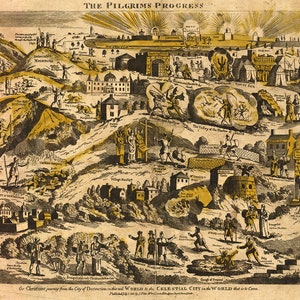 Ilustração Mapa do Progresso do Peregrino 1813 Impressão Pôster. Decoração de casa vintage Estilo antigo reprodução de parede impressão de mapa.