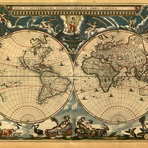 Weltkarte von 1720 in französischer Sprache.  Mappemonde a l'usage du roy.  Restauration Hardware Home Deco Stil Alte Mauer Vintage Reprint.