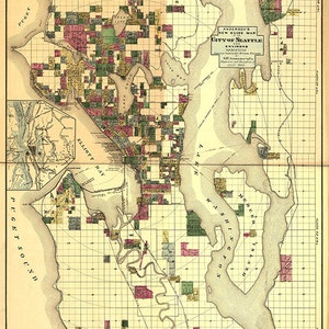 Stadtplan von SEABE, WA, WA, 1890. Restaurierung Hardware Home-Deco-Stil Wandkarte. Vintage Reproduktion