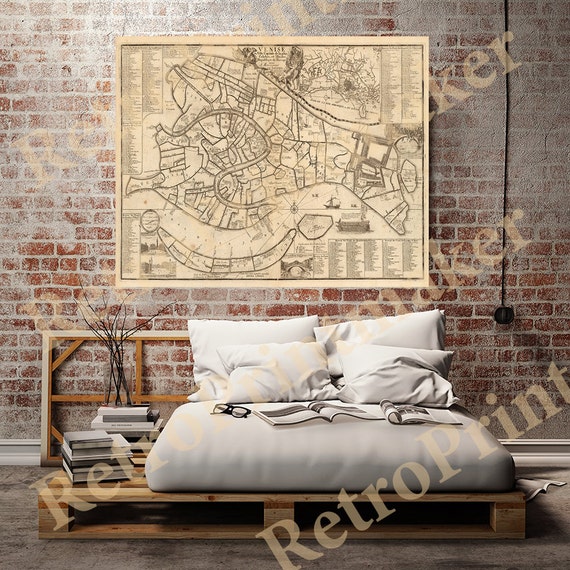 Old Venice, Italy Map, 1725.  Fer.  Restoration Hardware Home Deco Style Old Wall Vintage Reprint.