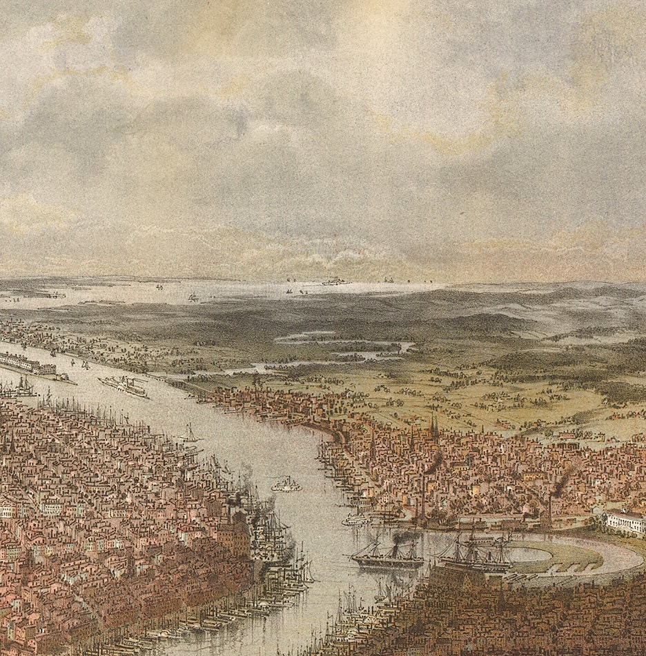 Bird's Eye View of New York and Environs - 1865