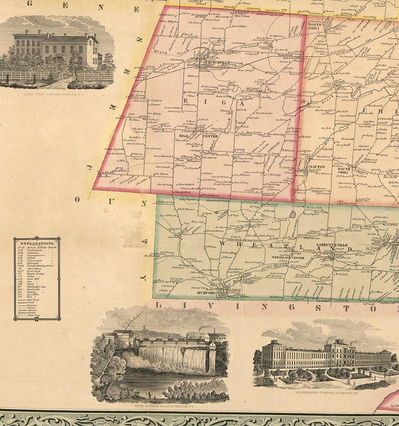 Map of Monroe County New York NY 1852 Restoration Hardware  Etsy