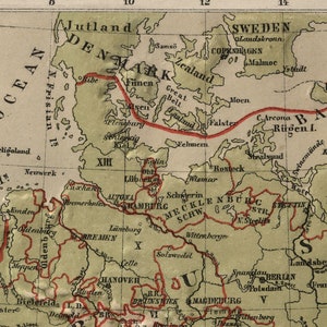 Carte de l'Allemagne, 1880. Reproduction de carte murale ancienne de style déco maison vintage. image 5