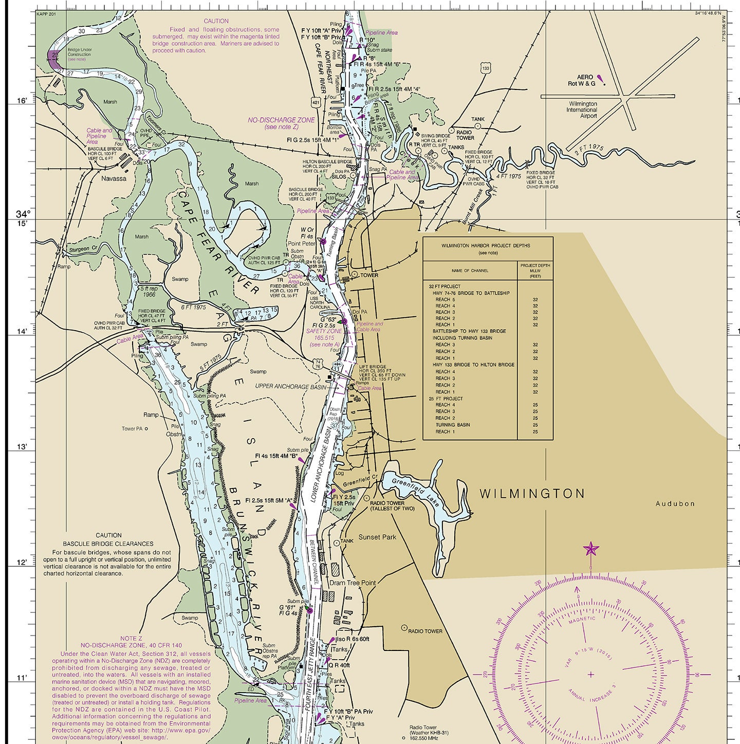 Cape Fear River to Wilmington Map – North Carolina Nautical Chart NOAA ...
