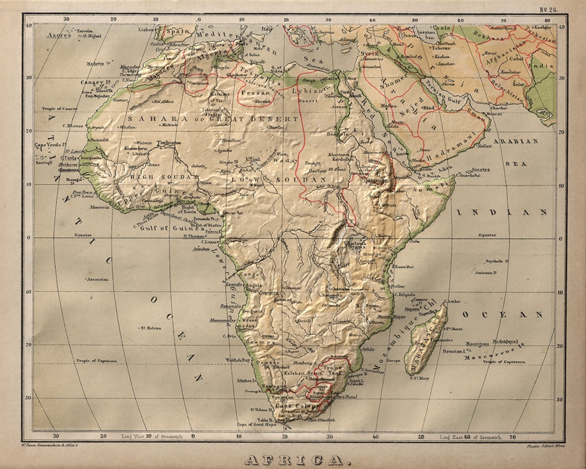 Map of Africa 1880. Vintage home Deco Style old wall | Etsy