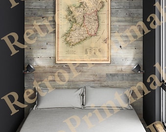 Map of Ireland 1814.  Vintage restoration hardware home Deco Style old wall reproduction map print.