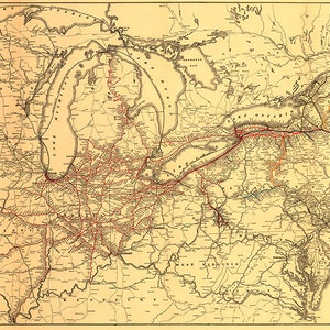 Mapa del ferrocarril New York Central and Hudson River y sus principales conexiones, 1900. Impresión de mapa de reproducción vintage.