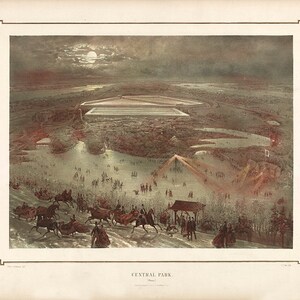 Central Park im Winter, Manhattan (New York, N.Y.).  J.Bien.   Vintage Reproduktionsdruck Kunstplakat Karte