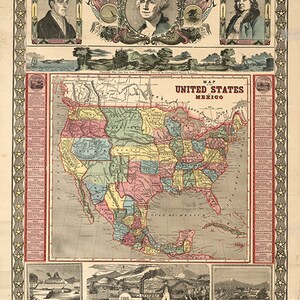 Karte der USA, 1855. Restaurierung Hardware Home Deco Stil alte Mauer Vintage Reprint