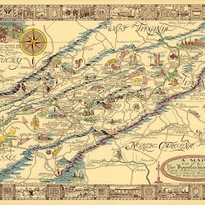 Vintage Appalachian Region.  Antique Print Poster Illustrated Wall Art Retro Home Decor Gift