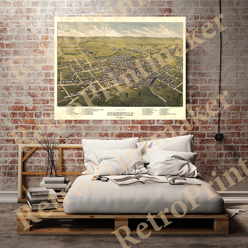 Map of Somerville, Somerset County, New Jersey NJ 1882. Vintage restoration hardware home Deco Style old wall reproduction map print. image 1