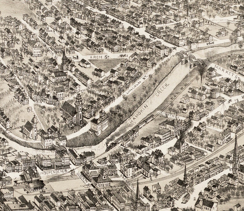 Map of Shamokin Northumberland County Pennsylvania PA 1884. Etsy