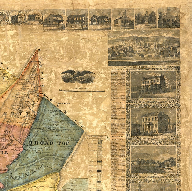 Map of Bedford County Pennsylvania PA 1861. Vintage Etsy