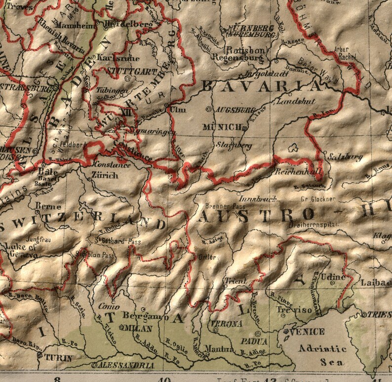 Carte de l'Allemagne, 1880. Reproduction de carte murale ancienne de style déco maison vintage. image 8