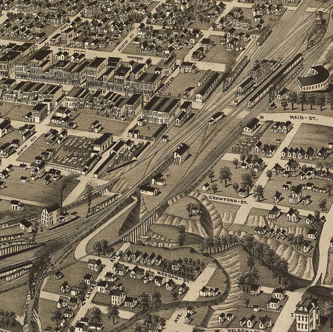 Map of Map of Denison Texas TX Grayson County 1886. Vintage Etsy