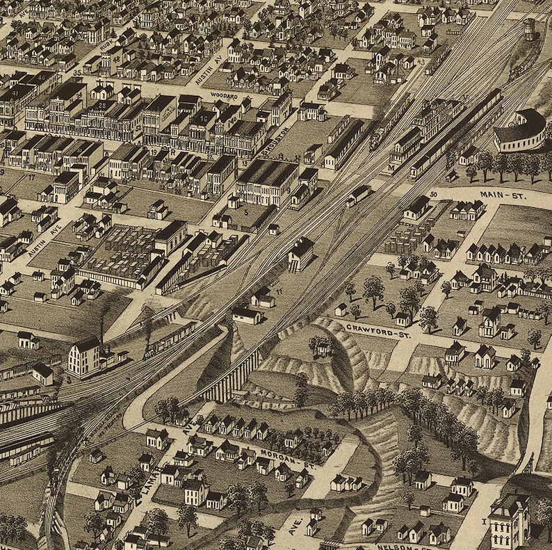 Map of Map of Denison Texas TX Grayson County 1886. Vintage Etsy