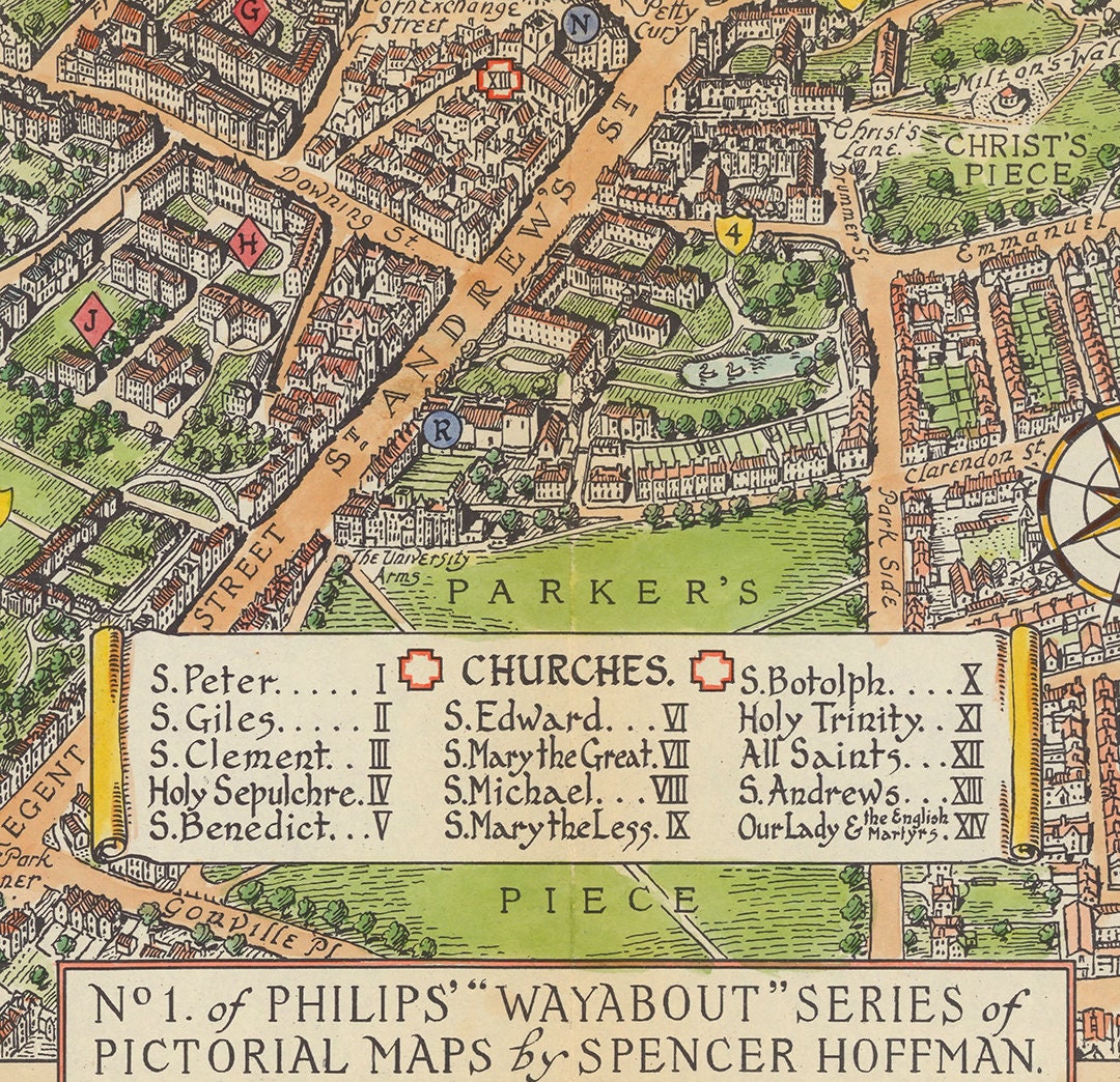 ケンブリッジ（英国）の地図。レストレーション・ハードウェア社製