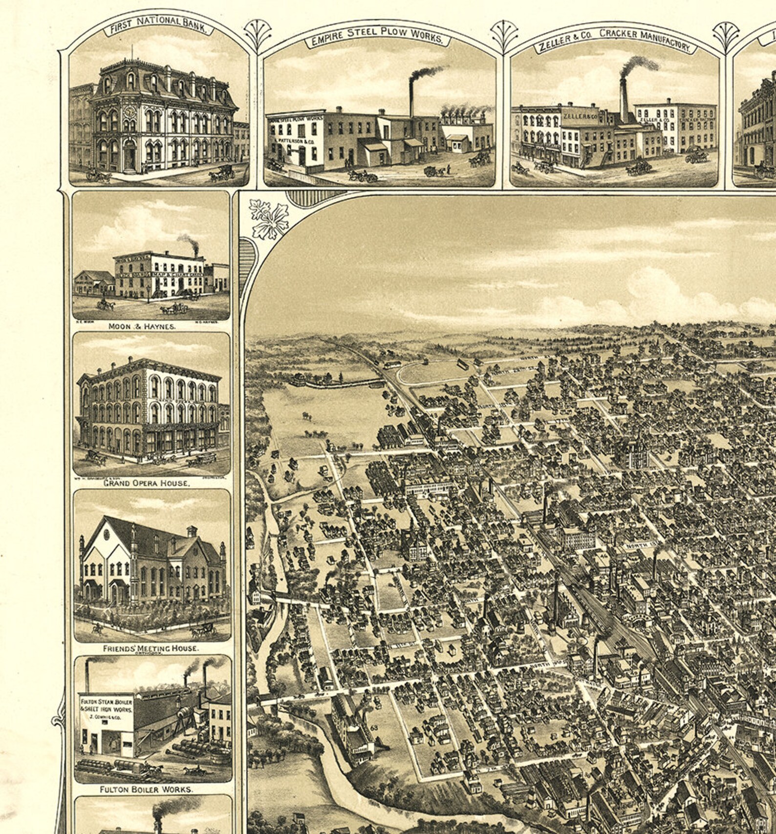 Map of Richmond, Wayne Co., Indiana IN. 1884. Vintage Restoration ...