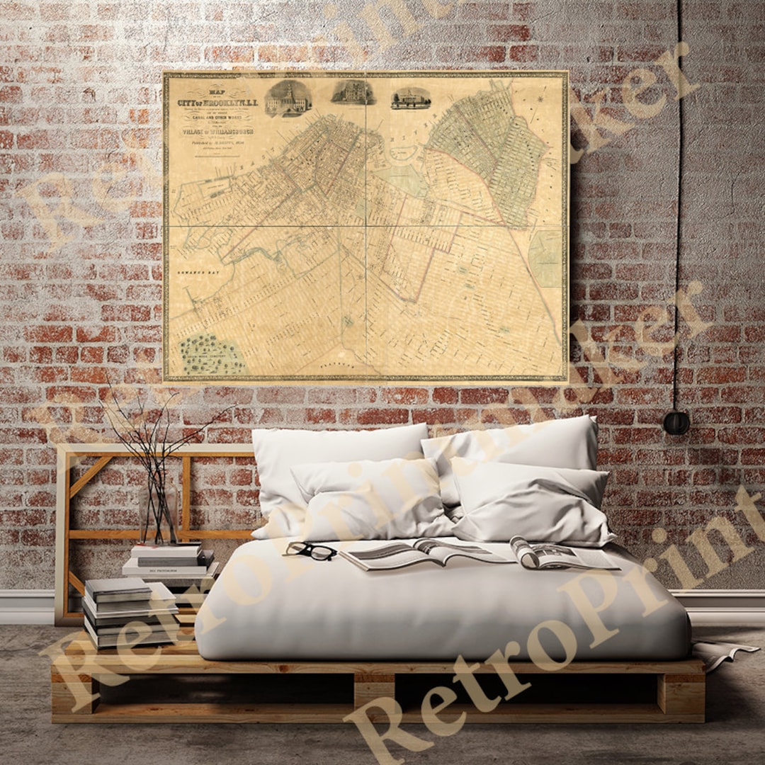 1850 Map of Brooklyn NY and Williamsburgh Reproduction Print