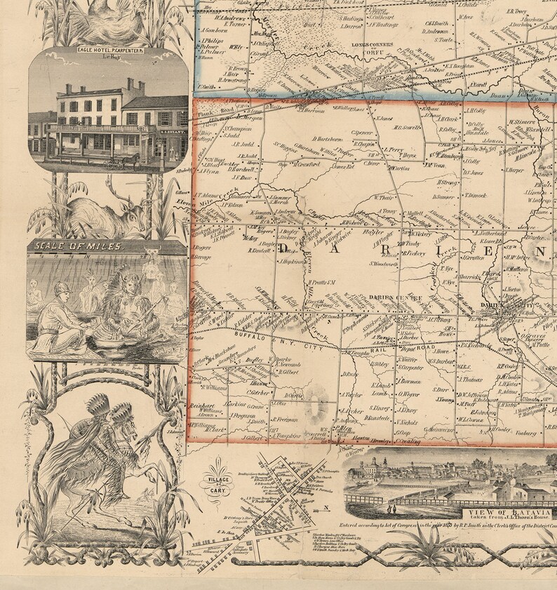 Map of Genesee County New York NY 1854 Home Deco Style Old Etsy