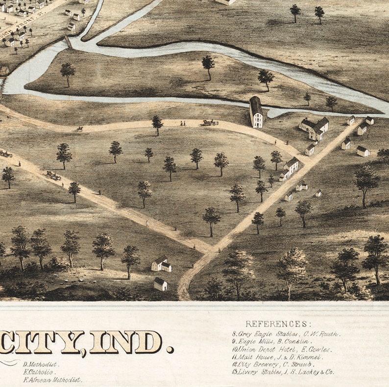 Map of Cambridge City Wayne Co. Indiana IN. 1871. Vintage Etsy
