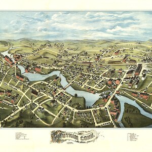 Putnam, Conn. Conneticut (Conn.) 1877. Windham County.  CT0025.  Vintage Reproduktion Panorama-Druck, Poster-Art