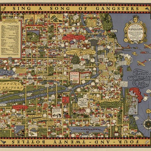 Karte von Chicagos Gangland. Vintage Home Deco Style alte Wand Reproduktion Landkarte Druck.
