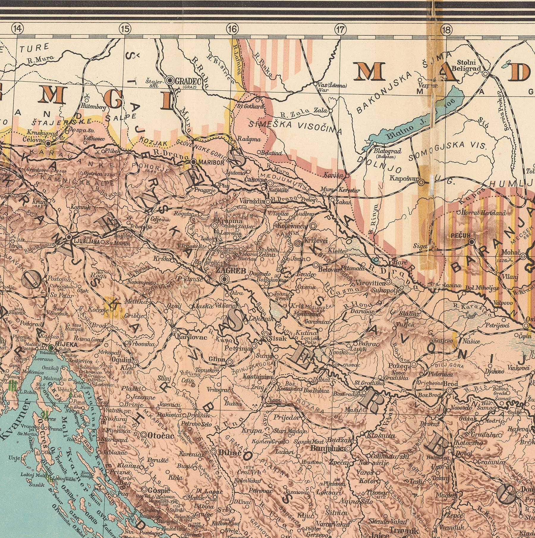 Yugoslavia 1917 Map. Vintage Reproduction Historic Poster Print
