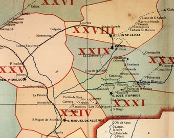 Map of Guanajuato, Mexico, 1904. Vintage Restoration