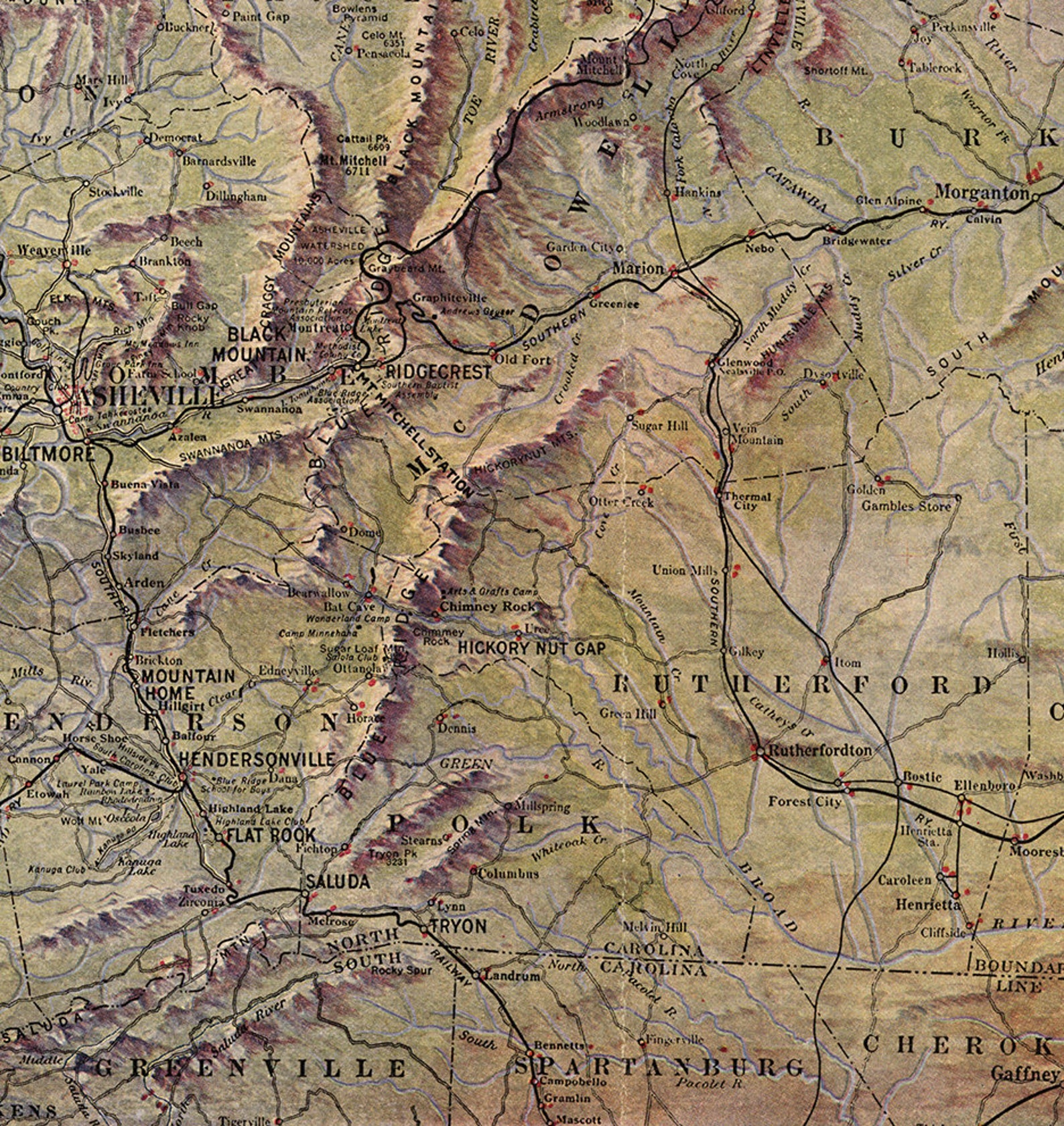 Map of Western North Carolina and its mountains streams and | Etsy