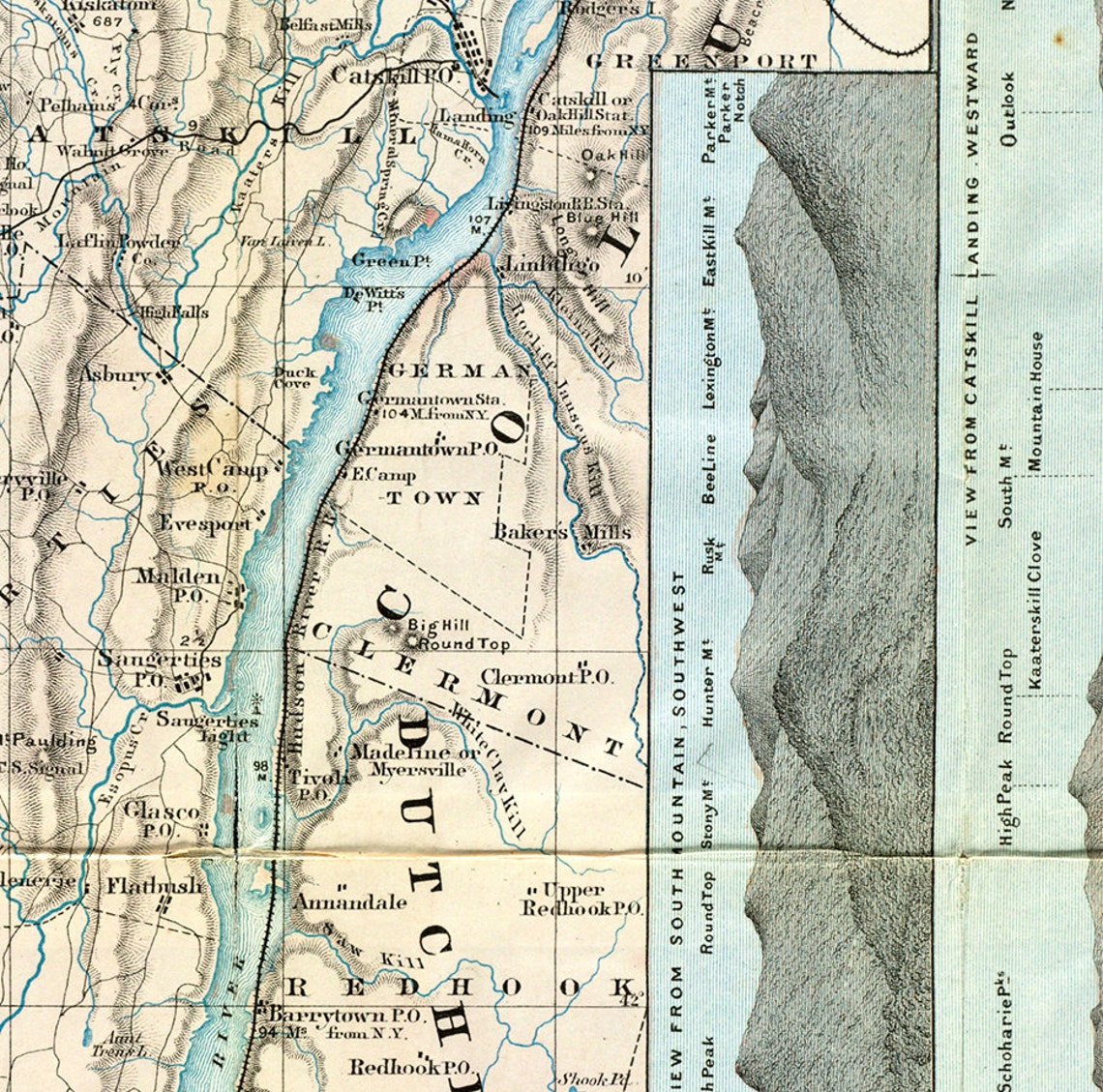 Map of Catskill Mountains 1879 Vintage