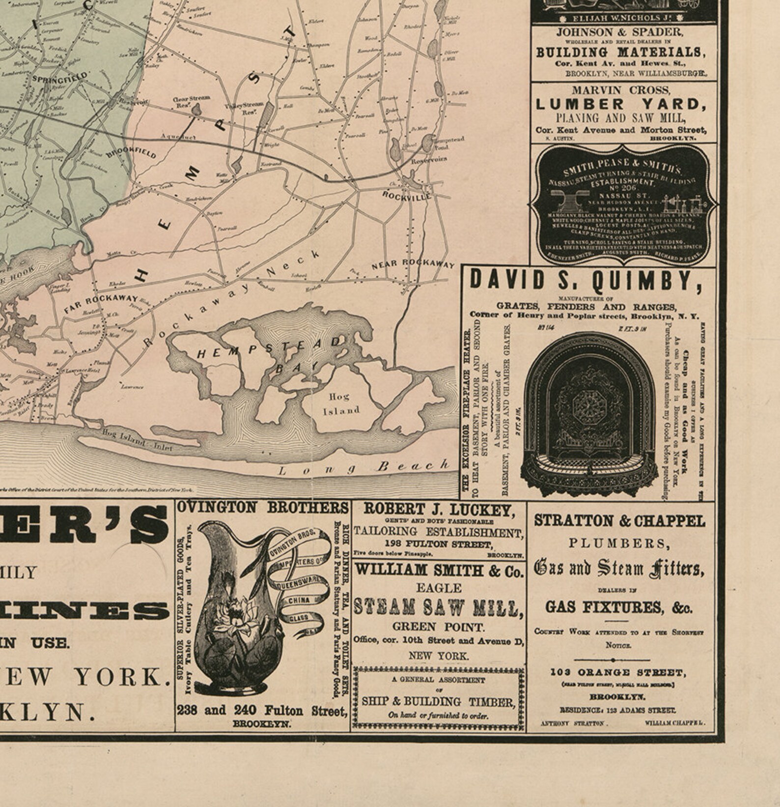 Map of Kings and Queens counties New York NY Higginson and Etsy