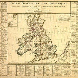 Carte de l'Angleterre, de l'Écosse et de l'Irlande répertoriant les comtés ou comtés, et en médaillon des îles Shetland et Orcades. Reproduction d'époque de 1783.