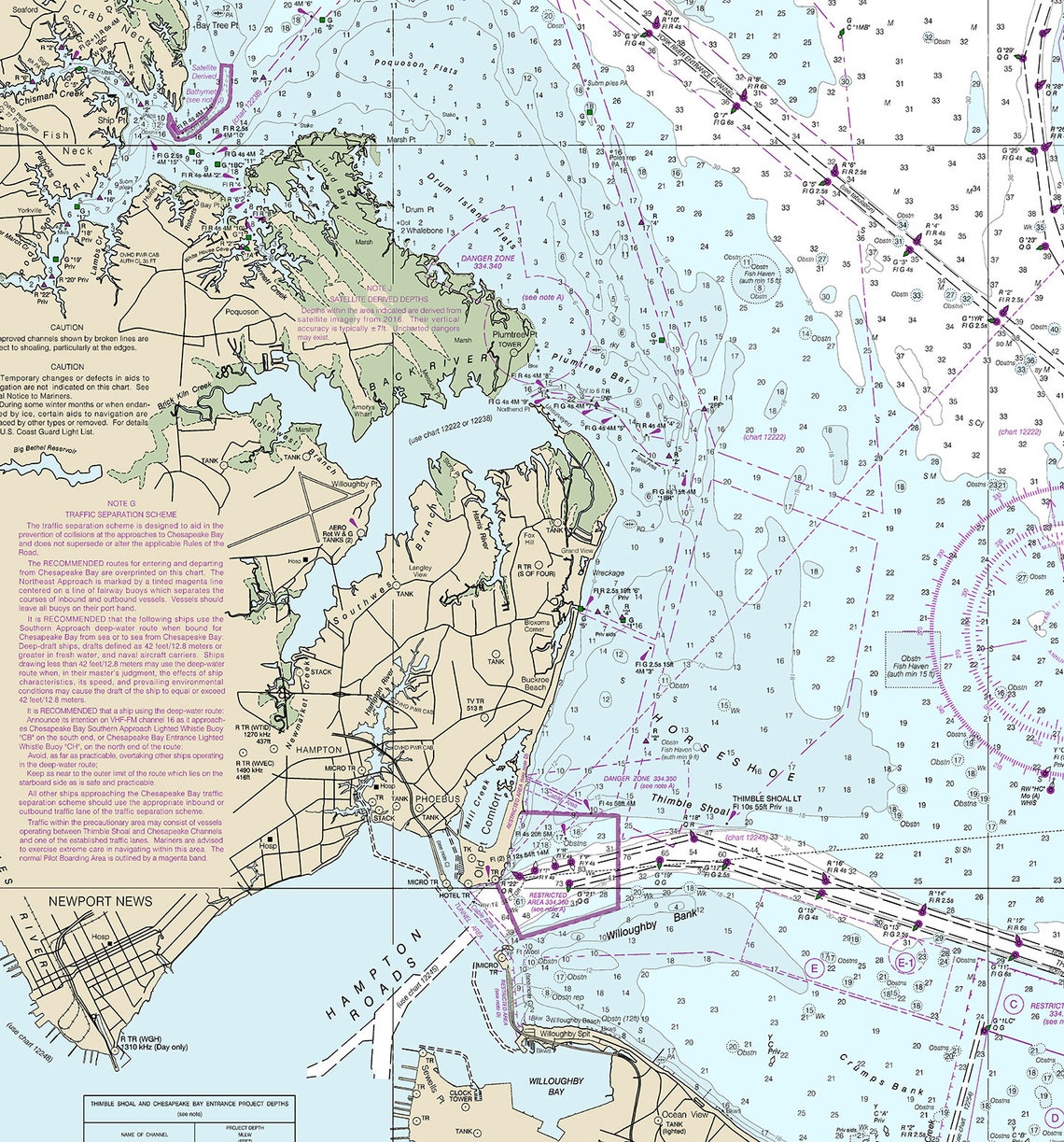 Nautical Charts of Chesapeake Bay Entrance. 12221 Maryland Etsy