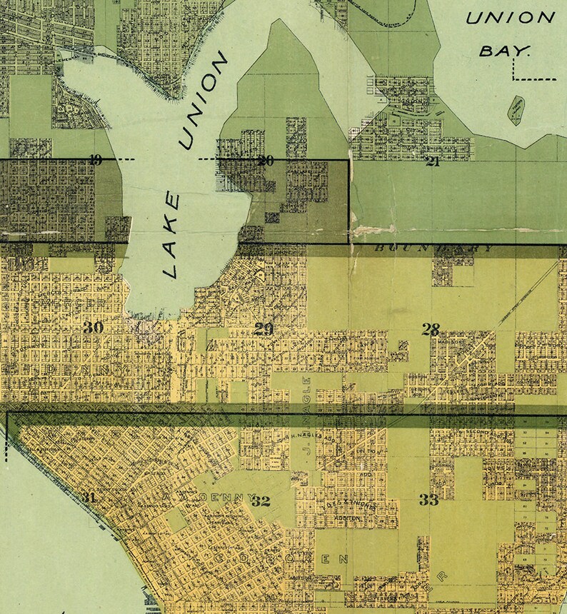 Map of Seattle Puget Sound Washington WT 1891. Vintage - Etsy