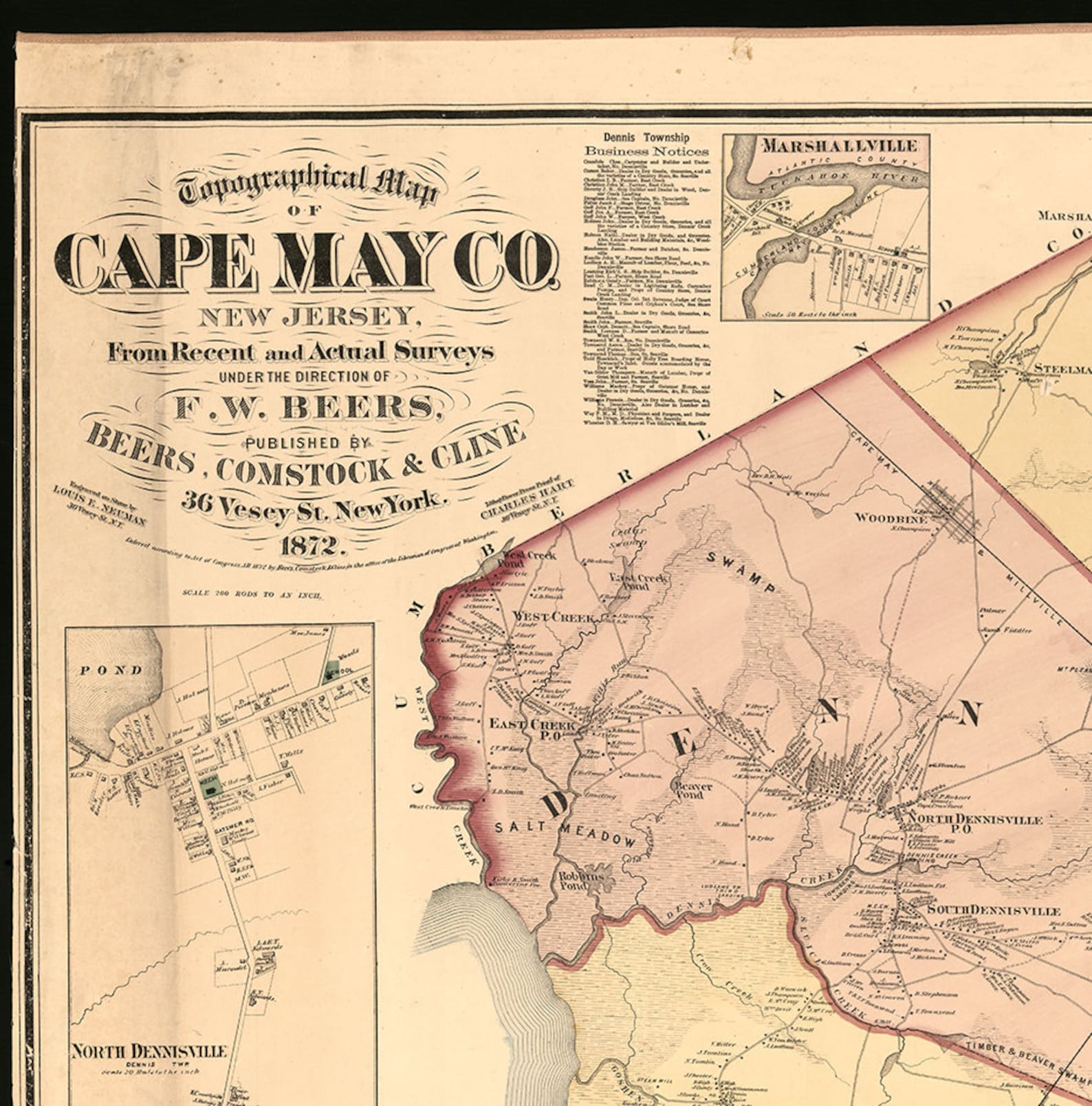 Map of Cape May County New Jersey 1872. Vintage Restoration Etsy