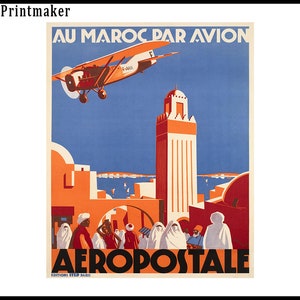 tourisme vintage au Maroc en avion. Aéropostale (anciennement Compagnie générale aéropostale), reproduction de carte vintage de 1928.