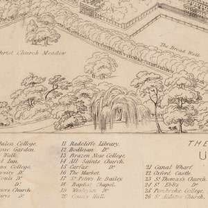 May include: A black and white illustration of a map of Oxford, England. The map shows the location of various buildings and landmarks, including the Radcliffe Library, the Bodleian Library, and the Brazen Nose College. The map also includes the names of streets and other features.
