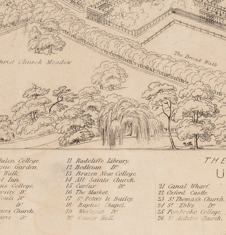 May include: A black and white illustration of a map of Oxford, England. The map shows the location of various buildings and landmarks, including the Radcliffe Library, the Bodleian Library, and the Brazen Nose College. The map also includes the names of streets and other features.
